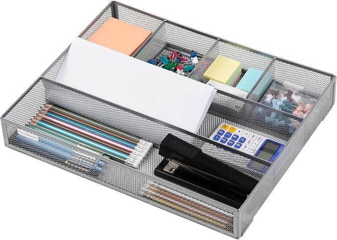 Mind Reader Drawer Organizer, Desk Org, Utensil Organizer, Office, Kitchen, Metal Mesh, Silver (Pack of 8)