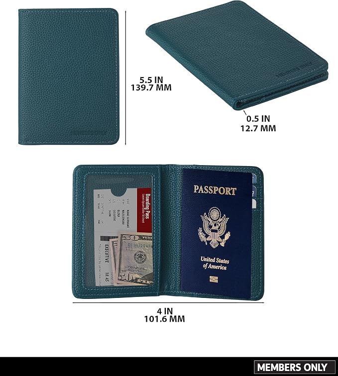 Members Only Debossed Passport Holder RFID Blocking, Passport Book Holder, Travel Must Haves (Slate Blue)