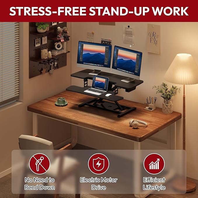 SANODESK 40" Electric Standing Desk Converter， Height Adjustable Riser for Office Home,Dual Monitor and Laptop Workstation with Large Keyboard Tray, Black Color