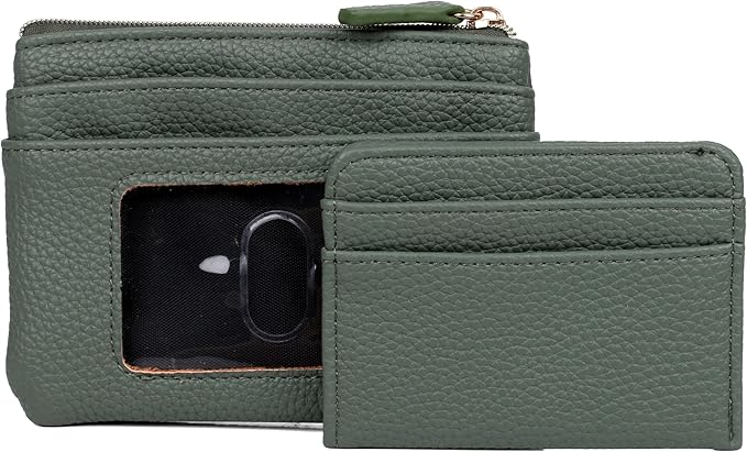 Julia Buxton Vegan Leather Wallet with Zipper, ID Windows, RFID Blocking, Card Slots & Key Ring, Compact Coin & Card Holder Case, Gift Idea, Classic Sage