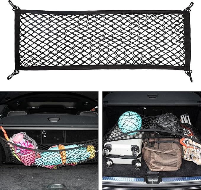 Cargo Net for SUV Trunk Net Organizer 35.4 x 11.8 inches, Elastic Heavy Duty Storage Mesh Net with Hooks Double-Layer Car Rear Cargo Net for Sedan, Vehicle