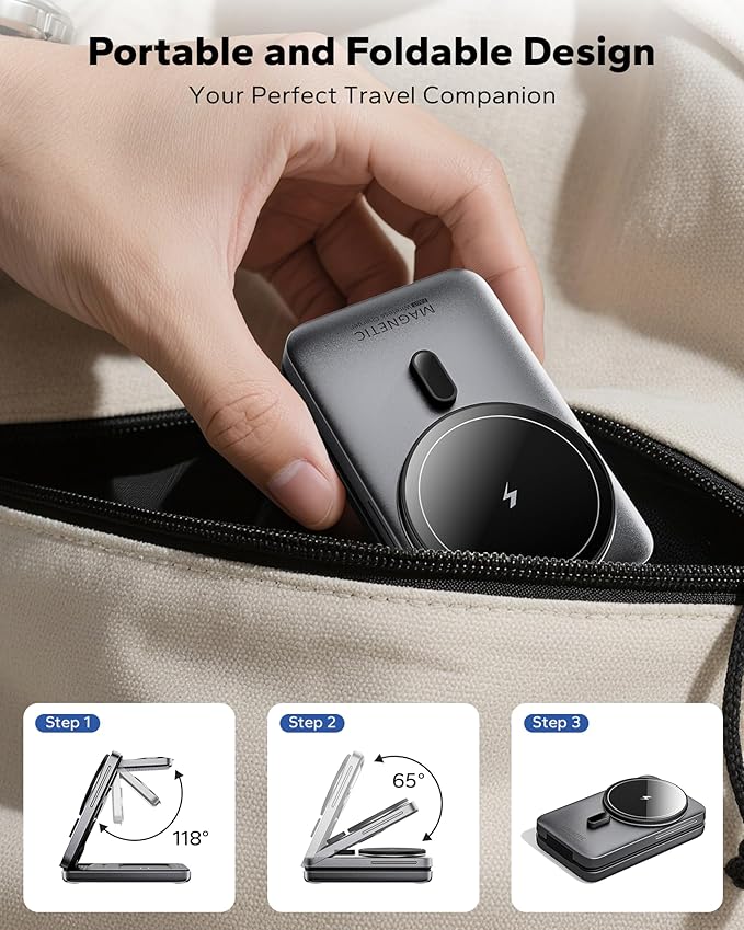 KPON Foldable 3in1 Charging Station for Magsafe, Travel Phone and Watch Charger for Apple, Wireless Charging Dock for Multiple Devices iPhone 17 16 15 14 13 12 Series/Apple Watch/Airpods