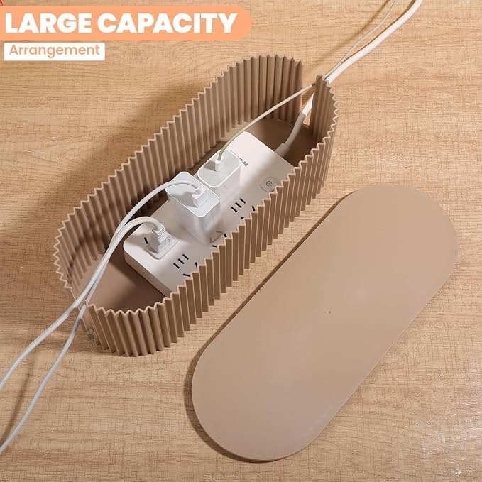 2 Pcs Large Cable Management Box, Plastic Cord Organizer for Power Strips, Surge Protectors, Chargers, Adapters, TV Computer Wires Hider for Home Office Desk, Khaki