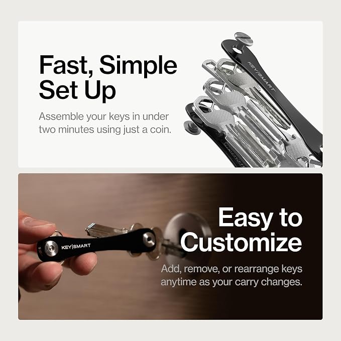 KeySmart Original Key Holder - Compact Key Organizer for Key Chain, Minimalist Clutter-Free EDC Keychains Key Ring, Black, 8 Keys, 2 Pack