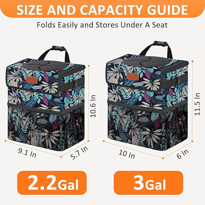 Vankor Car Trash Can for Car Cute, Bag Bin Hanging Waterproof Automotive Garbage Cans Leak Proof Vehicle Trash Can Colorful Leaves