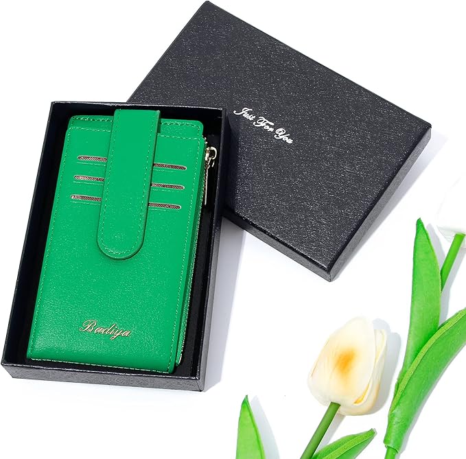 Badiya Slim Women Wallet RFID Blocking Bifold Compact 9 Card Slots Holder Wallets Soft Leather with Zipper Coin Pocket 2 ID Window