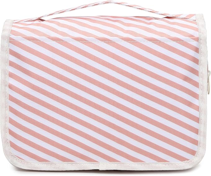 Sechunk Waterproof Travel Toiletry Bags Hanging Multi-function Cosmetic Bag Makeup Bag for Women (pink_Stripe)