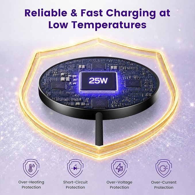 25W Magnetic Wireless Charger: Fast Charging Pad for iPhone 17 16 15 14 13 12 Pro Max, Samsung Galaxy S26 S25, Google Pixel 10, AirPods-Slim Portable for Travel Bedside Office-Black 2 Pack