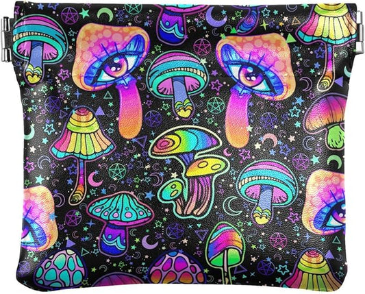 Magic mushroom Women's Waterproof PU Leather Coin Purse, Slim Travel Wallet with Zipper - Compact Card Holder & Jewelry Organizer for Cash, Keys, Lipstick