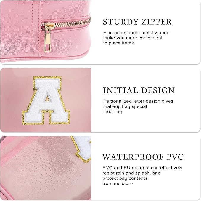 YOOLIFE Teacher Appreciation Gifts for Teacher Mothers Day Gifts for Daughter Mom Women Initial Clear Makeup Bag Travel Toiletry Bags Cosmetic Bag Birthday Graduation Gift for Teen Girls Pink A