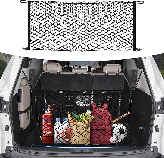 Canvcle Trunk Cargo Net for Toyota Sienna 2021-2025 2026 Accessories Envelope Style Mesh Trunk Net Organizer and Storage Stretchable Adjustable Elastic Nylon Rear Cargo Netting with Hooks