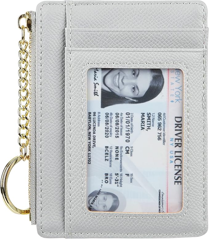 Women's Slim Minimalist Card Holder Coin Changes Purse Keychain Front Pocket Wallet With ID Window