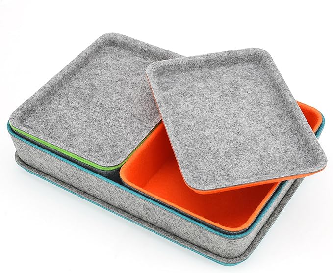 Welaxy Stackable Lidded Felt Desk Organizer Tray Multi-Color 3-Pack Makeup Storage