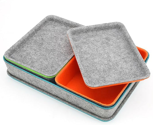Welaxy Stackable Lidded Felt Desk Organizer Tray Multi-Color 3-Pack Makeup Storage