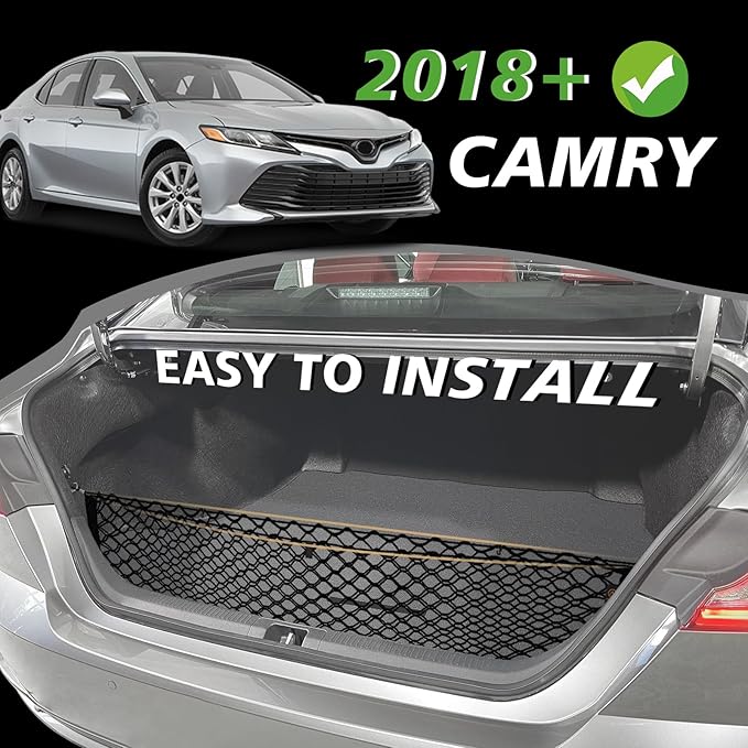 Muslogy Truck Bed Cargo Net Trunk Netting Compatible with 2018-2025 2026 Toyota Camry Accessories, Pickup Cargo Organizer SUV Sedan Storage Net w/Heavy Duty Carabiners