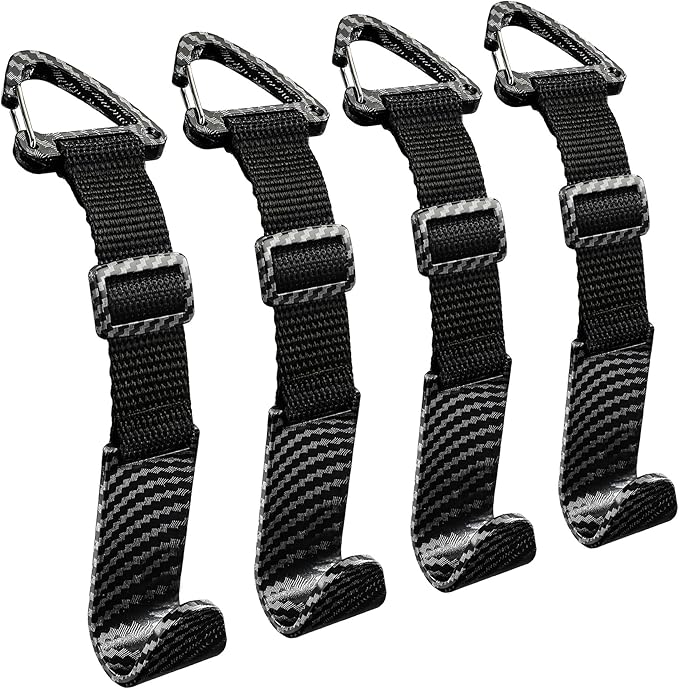 Amooca Headrest Hooks for Car Adjustable 4 Pack Vehicle Seat Back Organizer Storage Hanger Holder for Purse Bags Universal Fit with Clip Black Carbon Fiber