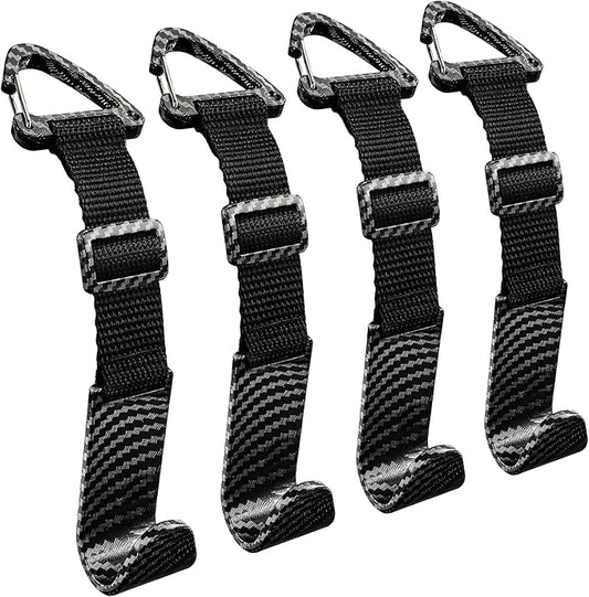 Amooca Headrest Hooks for Car Adjustable 4 Pack Vehicle Seat Back Organizer Storage Hanger Holder for Purse Bags Universal Fit with Clip Black Carbon Fiber