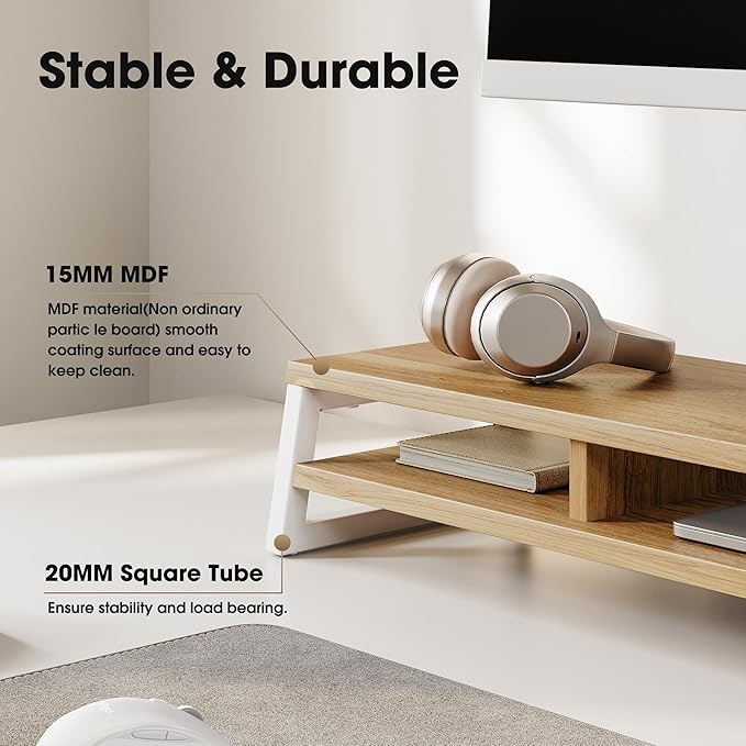Fenge Dual Monitor Stand for Desk, 42.5in Large Monitor Riser for 2 Monitors, 2 Tier Computer Office Desk Top Shelf, Desktop Storage Stand for Laptop, PC, Computer, Printer