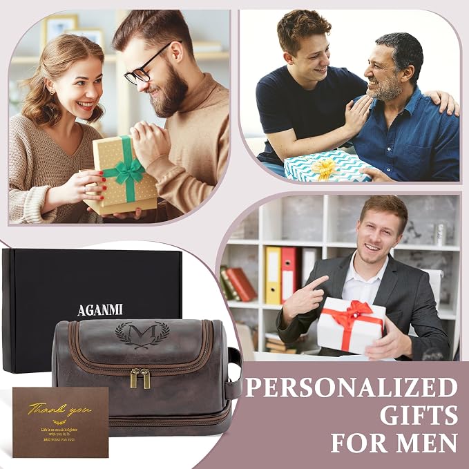 Mens Toiletry Bag Travel Essentials Personalized Monogrammed Initial Gifts for Him, Teacher Coach Appreciation Retirement Thank You Gifts Shaving Bag for Toiletries Accessories, Dark Brown G