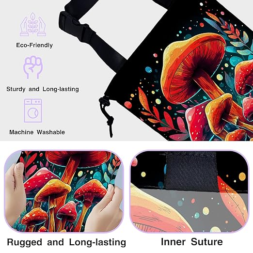 Car Trash Bag Hanging Colorful Mushrooms Car Trash Can for Back Seat Waterproof Car Trash Bin with Adjustable Straps and Drawstring for Car Accessories Vehicle Travelling Camping