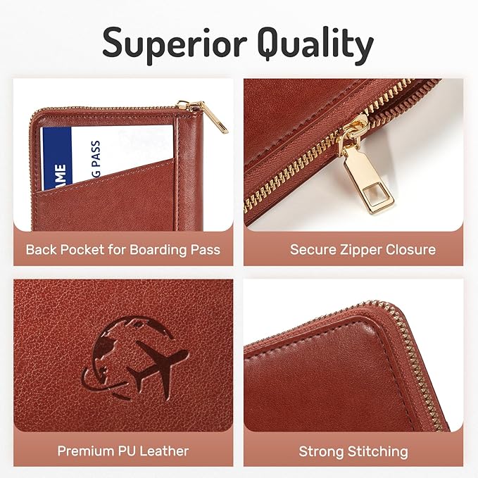 Forvencer Passport Holder Cover with Safe Zipper Closure, Premium Passport Wallet for Travel, Sleek RFID Blocking Card Case, Waterproof Travel Accessories for Men, Navy Blue