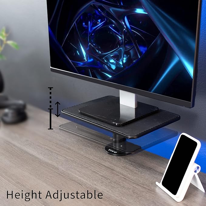 VIVO Clamp-On Universal Height Adjustable Ergonomic Computer Monitor and Laptop Riser, Tabletop Desk Stand, C-Clamp Design, Black, STAND-V000SCB