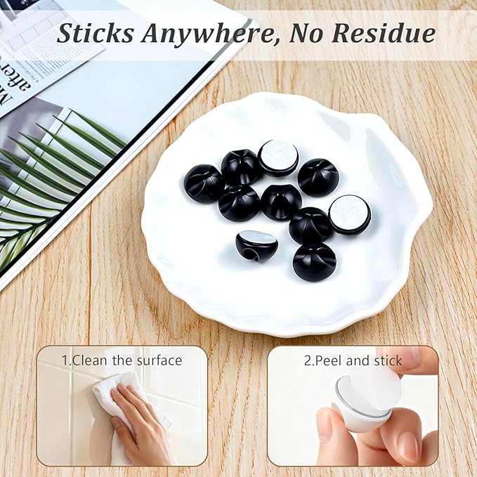 20-Pack Adhesive Cable Clips – Simple Wire Organizer Holders for Desk, Car, Home, and Office Cord Management