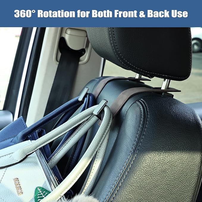 Amooca Car Seat Back Hook Universal Auto Storage Hanger Suede with Metal Car Seat Organizer for Handbag Purse Coat Umbrellas Grocery Bags 2 Pack Brown