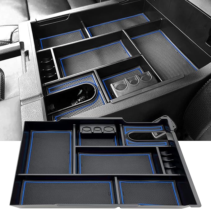 JOJOMARK Compatible with Toyota Tundra Accessories Center Console Tray Organizer fits for Toyota Tundra 2014-2020 2021 Insert ABS Armrest Box Secondary Storage (Blue)
