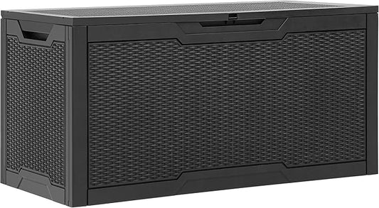 YITAHOME 100 Gallon Outdoor Storage Box, Large Water Resistant Resin Deck Box, Indoor Outdoor Lockable Storage Container for Patio, Garden, Cushions, Tools, Equipment (Black)