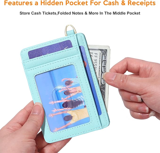 Badiya Credit Card Holder Slim Minimalist Wallet, Front Pocket Purse RFID Blocking Wallet Compact Card Case with ID Window for Women & Men