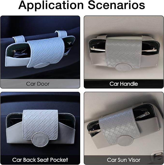 KINIVA Sunglasses Holder for Car Visor Leather Glasses Case with Clips for Car Visor Automotive Interior Visor Accessories Apply to All Car Models (10 Grey)