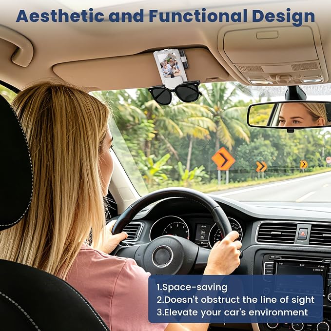 3 in 1 Sunglass & Photo Holder for Car, Car Visor Sunglasses Holder Clip, Sunglass Holder with Strong Magnetism