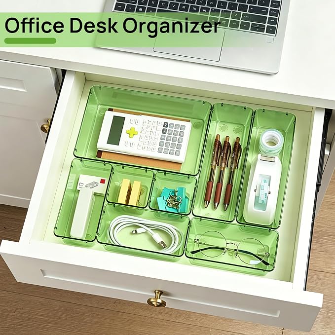Vtopmart 25 PCS Clear Plastic Drawer Organizers Set, 4-Size Versatile Bathroom and Vanity Drawer Organizer Trays, Storage Bins for Makeup, Bedroom, Kitchen Gadgets Utensils and Office