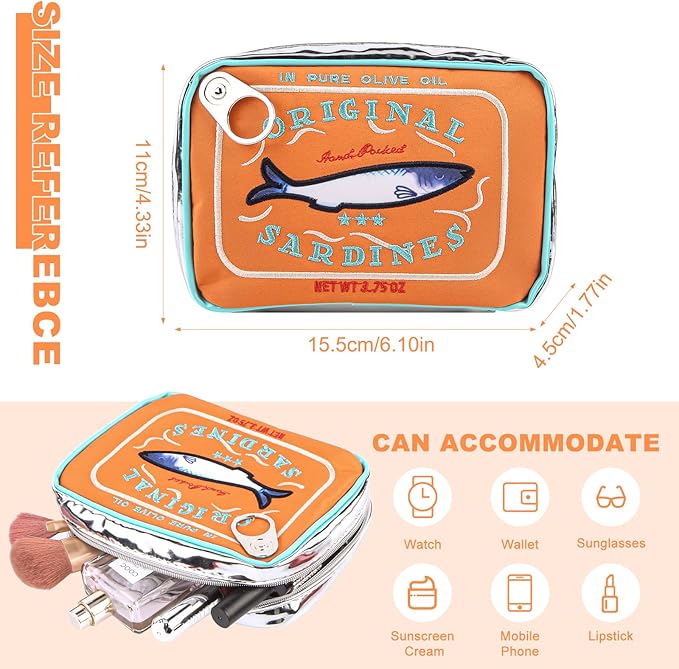 Canned Sardines Makeup Bag, Canned Sardines Style Toiletry Bag Cute Travel Bag Creative Cute Makeup Bag Aesthetic Toiletry Bag for Women