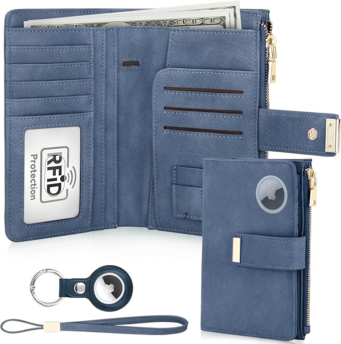 HUANLANG Passport Holder with Airtag for Women/Men, Airtag Passport Wallet for Travel Leather Passport Holder RFID Blocking,Travel Passport Walelt with Credit Card Holder