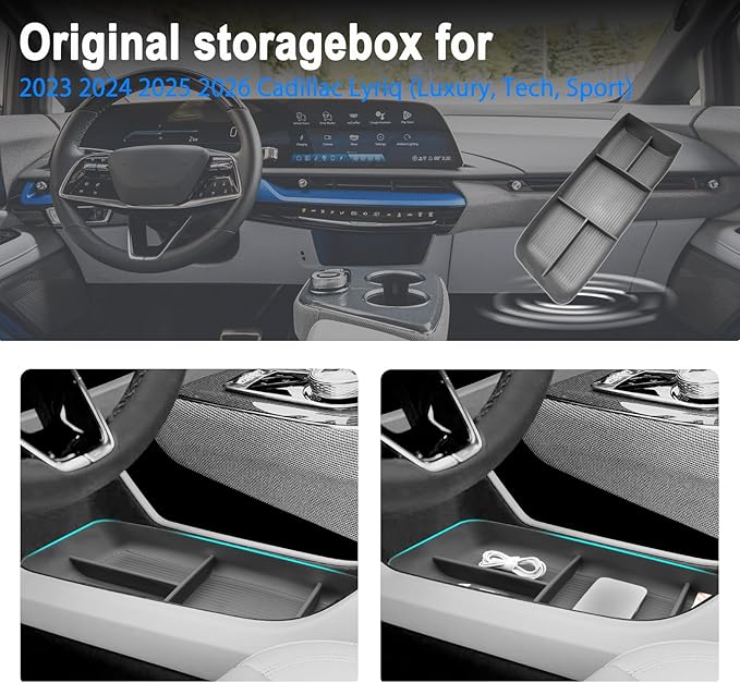 SHAOHAO 3 Pcs for 2025 2026 Cadillac Lyriq Center Console Organizer Tray for 2023-2025 2026 Cadillac Lyriq Accessories (Sport/Tech/Luxury) Console Organizer & Lower Organizer & Cup Holder Easy Removal