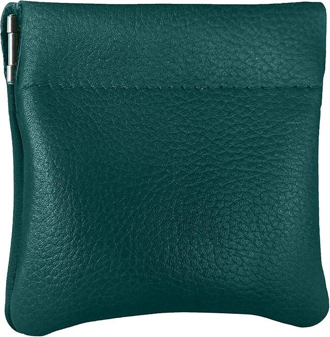Nabob Leather Genuine Leather Squeeze Coin Purse, Coin Pouch Made IN U.S.A. Change Holder For Men/Woman Size 3.5 X 3.5 (Teal)