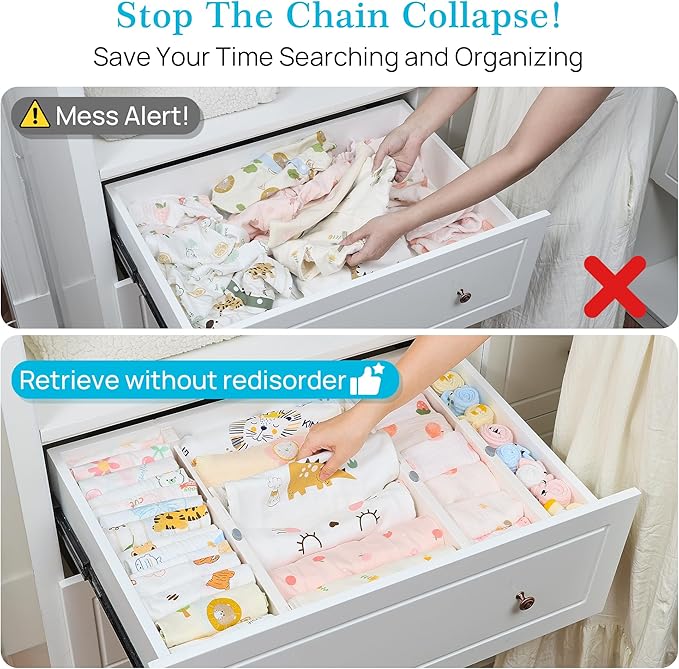 Vtopmart 6 Pack Drawer Dividers for Clothes, 4" High 11.3"-17" Adjustable Expandable Dresser Drawer Organizer, Plastic Drawers Separators for Dresser, Baby Clothes, Underwear, Kitchen & Office Storage