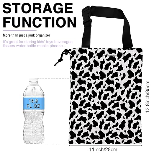 Car Trash Bag Hanging Black and White Cow Texture Car Trash Can for Back Seat Waterproof Car Garbage Can with Adjustable Straps and Drawstring for Car Accessories Vehicle Travelling Camping
