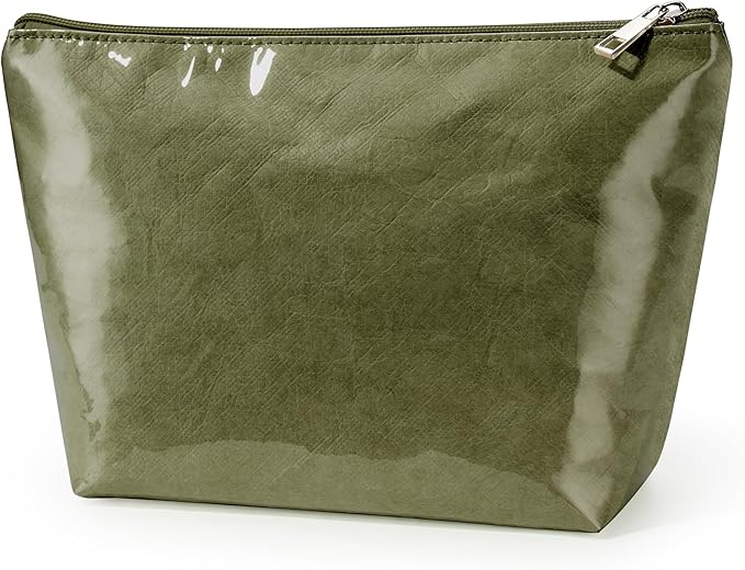 WLLWOO PVC Waterproof Makeup Bag Kraft Paper Cosmetic Bag Travel Toiletry Zipper Pouch Organizer for Women Purse