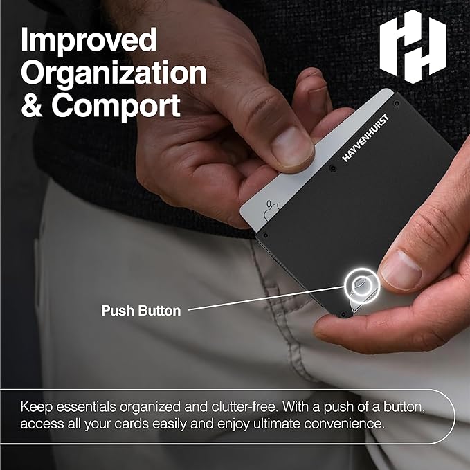 Hayvenhurst Wallet for Men - Slim RFID Blocking Metal Wallet with Cash Strap, Minimalist Front Pocket Credit Card Holder, Small Mens Wallet