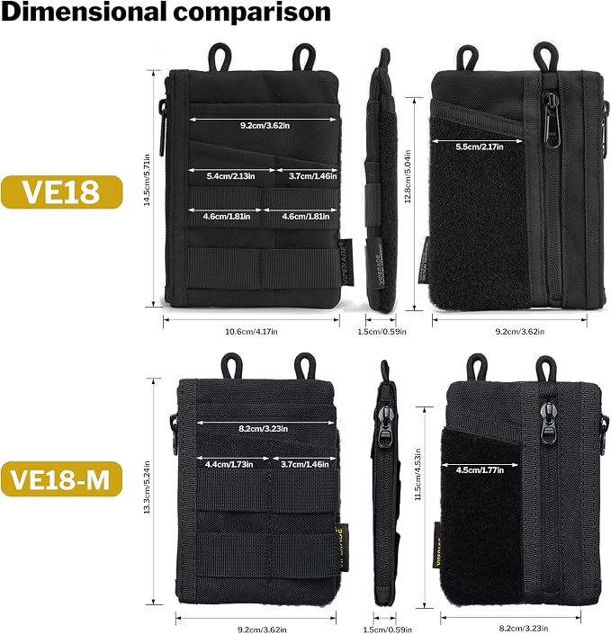 VIPERADE VE18-M EDC Pocket Pouch, Slim EDC Organizer with 3 EDC Slots+2 Zipper Pockets, 1 Large Pocket for Notebook or Cellphone, EDC Pouch for Men