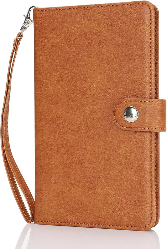 Passport Holder for Travel Essentials, RFID Blocking PU Leather Wallet Cover with Wristlet Strap Magnetic Closure Passport Book Holders Case for Women and Men, Brown
