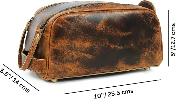 Toiletry Bag | Leather Dopp Kit for Men & Women with Multiple Compartments, Water-Resistant, Durable, Stylish | Portable Grooming Organizer for Shaving, Makeup, Essentials (Brown)