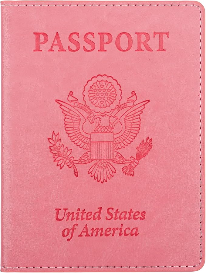 Passport Holder for Travel Men Women - Passport Cover, Passport Wallet Case Travel Essentials Travel Must Haves Accessories Blocking Leather Card Slot Protector for Stocking Stuffers Gifts, Pink