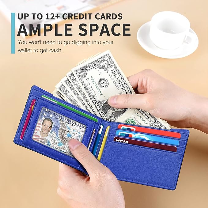 RUNBOX Wallet for Men Slim 11 Credit Card Holder Slots Leather RFID Blocking Small Thin Men's Wallet Bifold Minimalist Front Pocket Large Capacity Gift Box