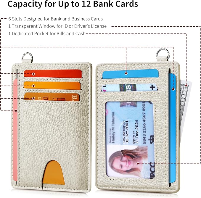 Mayski Slim Wallet, Credit Card Holder for Women, Minimalist Front Pocket RFID Blocking Card Cases, Small Wallet Women Men(Litchi Beige)