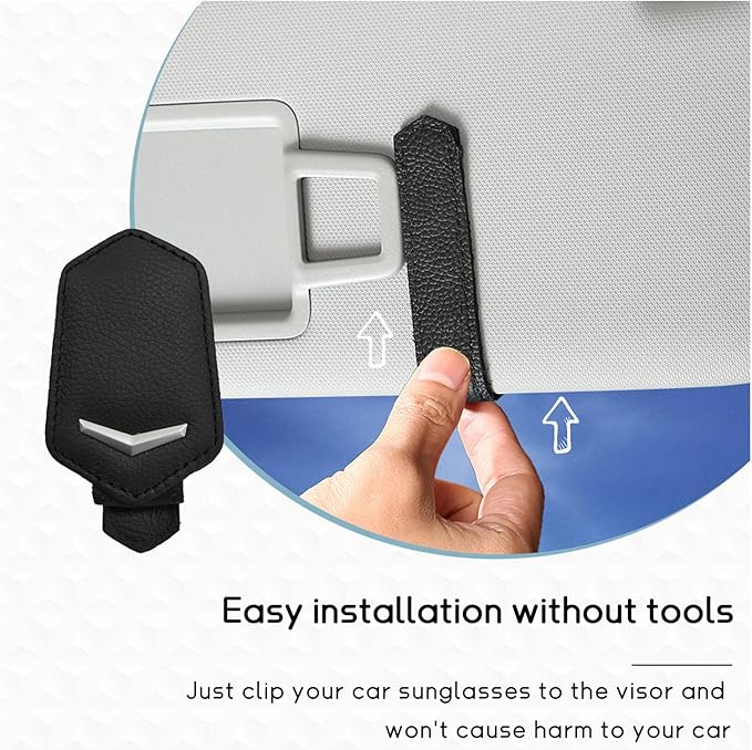 Dickno Sunglasses Holder for Car Sun Visor, Magnetic Leather Glasses Hanger Mounted with Ticket Card Clip, Universal Vehicle Interior Accessories for Different Size Eyeglasses (Black)