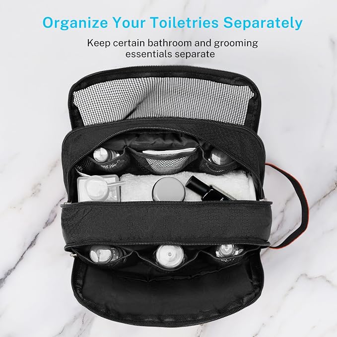 Gonex Travel Toiletry Bag Nylon, Toiletries Kit Shaving Bag Toiletry Organizer Black & Orange